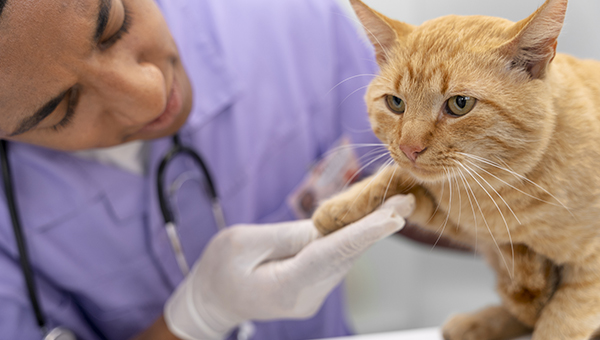 Vétérinaire de confiance soignant un chat