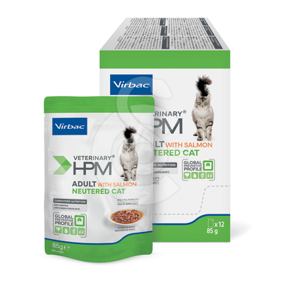 Veterinary HPM Cat Adult Neutered Salmon Bouch. Sach.re. New - VHC050
