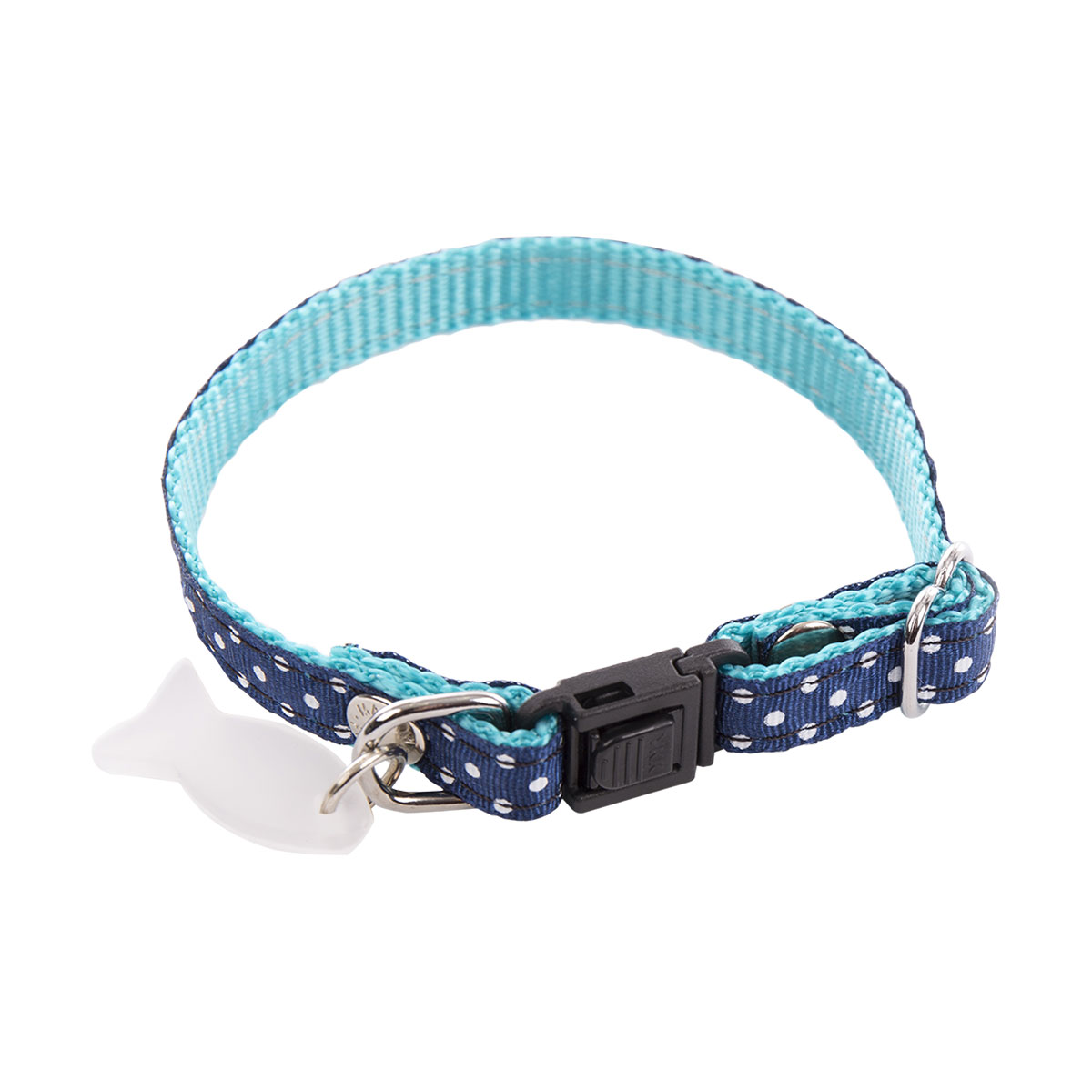 COLLIER CHAT BLEU POIS BLANC