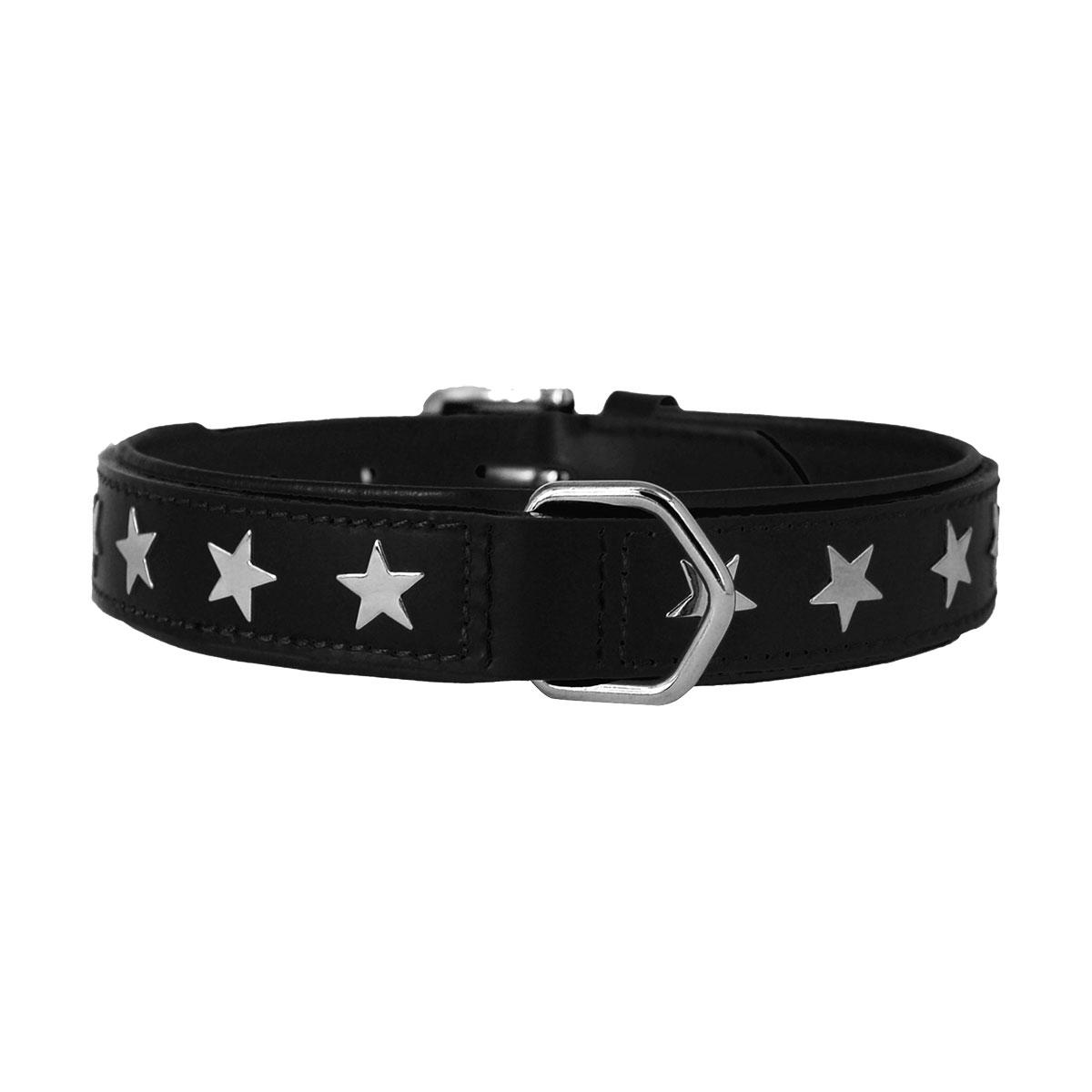 COLLIER CUIR NOIR ETOILE 20MM 33/37